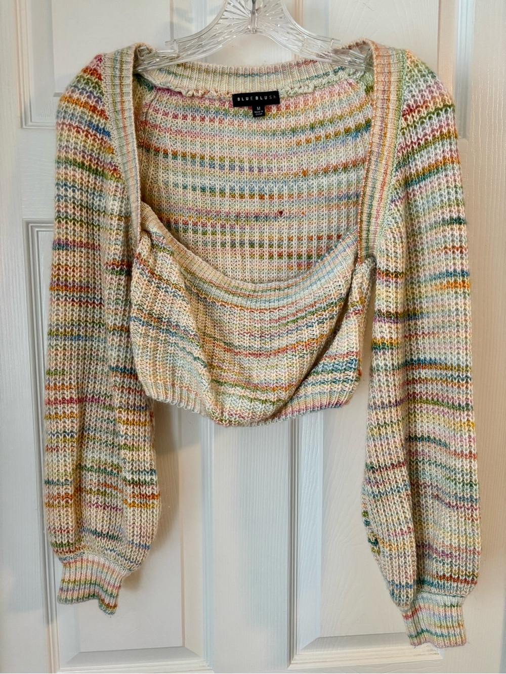 Blue Blush Pastel Striped Cropped Knit Cardigan